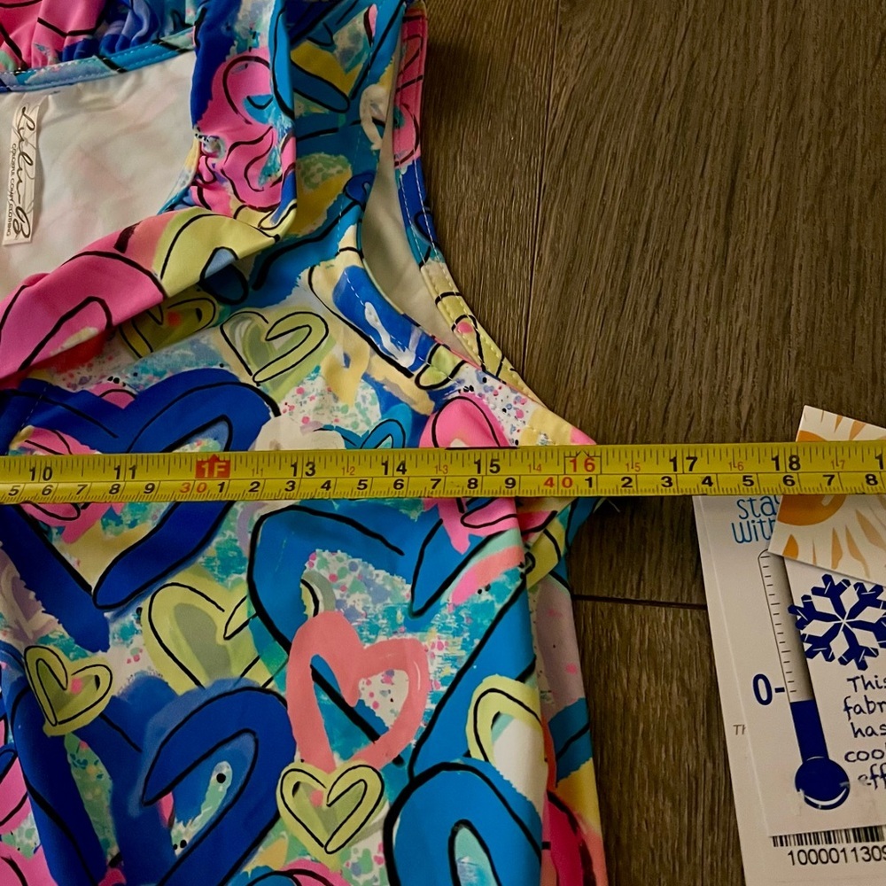 Lulu B Sleeveless Ruffle Cooling UPF 50 Top Colorful Hearts Print Small NWT new - Picture 5 of 12